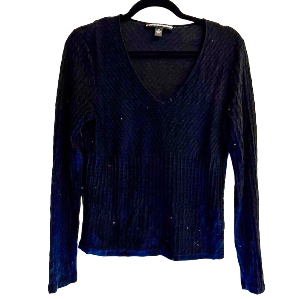 Company Ellen Tracy Silk Cashmere Blend Black V-Neck Sweater - Size M